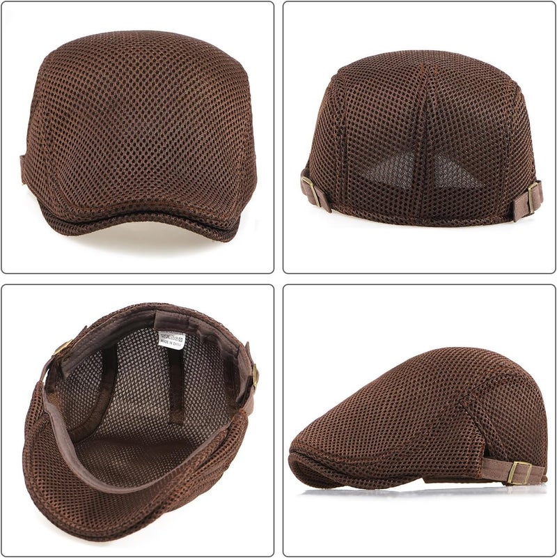 Xinveen Men's Mesh Cap Breathable Summer Newsboy Hat Adjustable Beret Ivy Cap Irish Cabbie Driving Hunting Hats - Image 5
